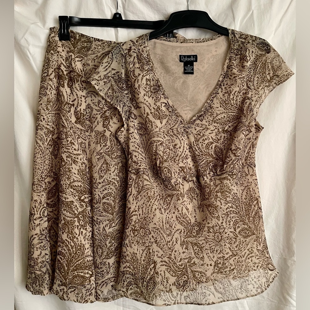 Multiple Outfits in One! Rafaella sheer w/lining, brown/beige 2piece top & skirt